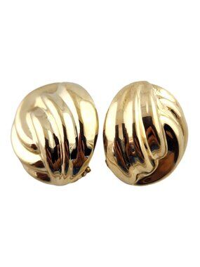 14 Karat Yellow Gold Swirl Button Lever Back Earrings #19169